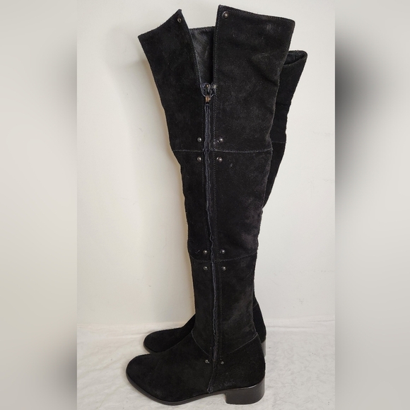 Black Suede Leather Knee High Boots - Picture 14 of 16
